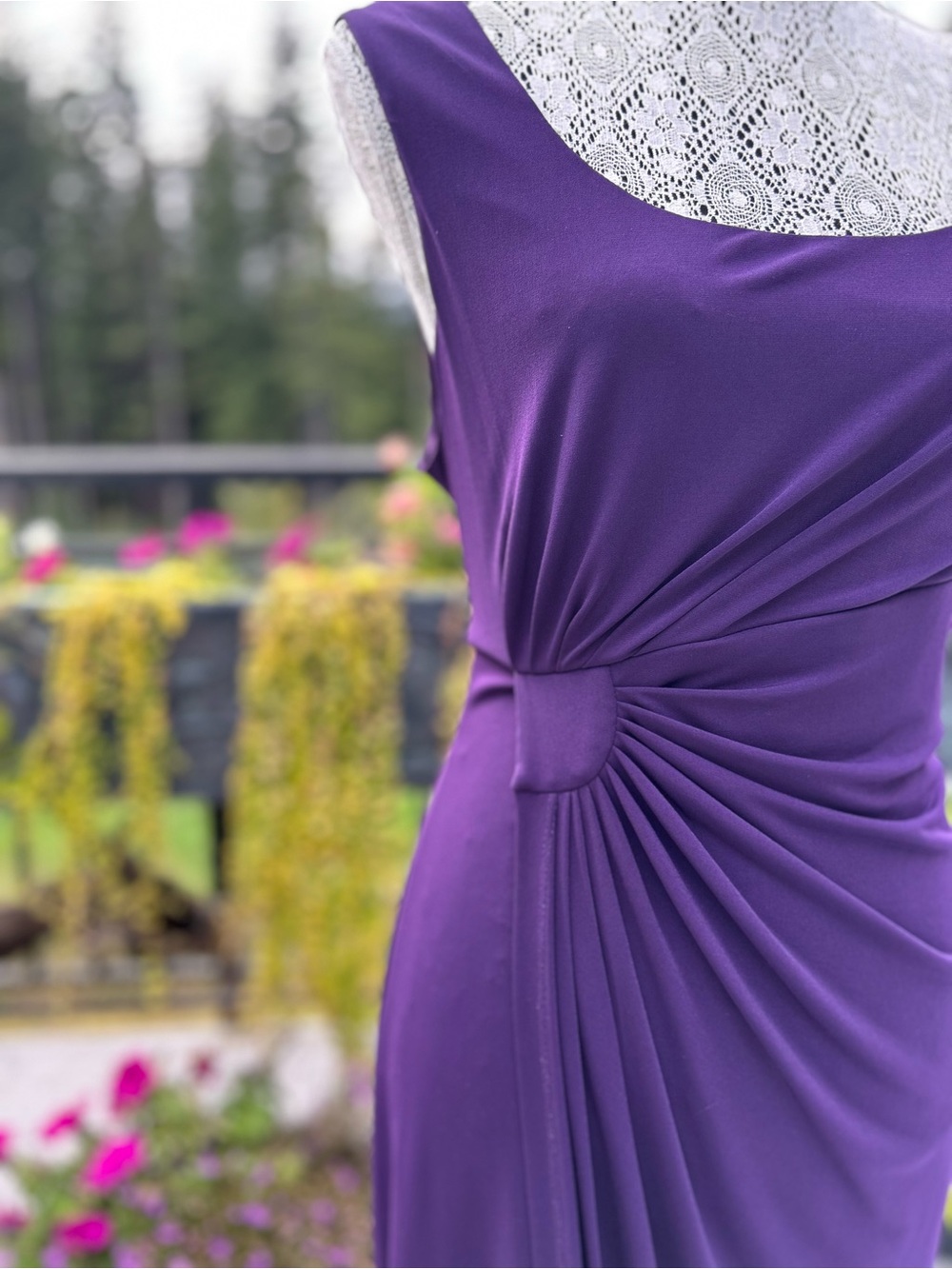 Purple Sleeveless Ruched Maxi Dress - Picture 3 of 8